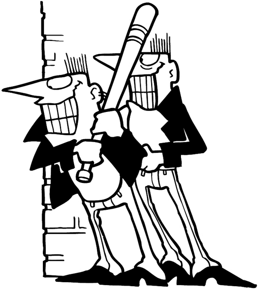 Two men with a baseball bat waiting to hit someone vinyl sticker. Customize on line. Law and Order 057-0250